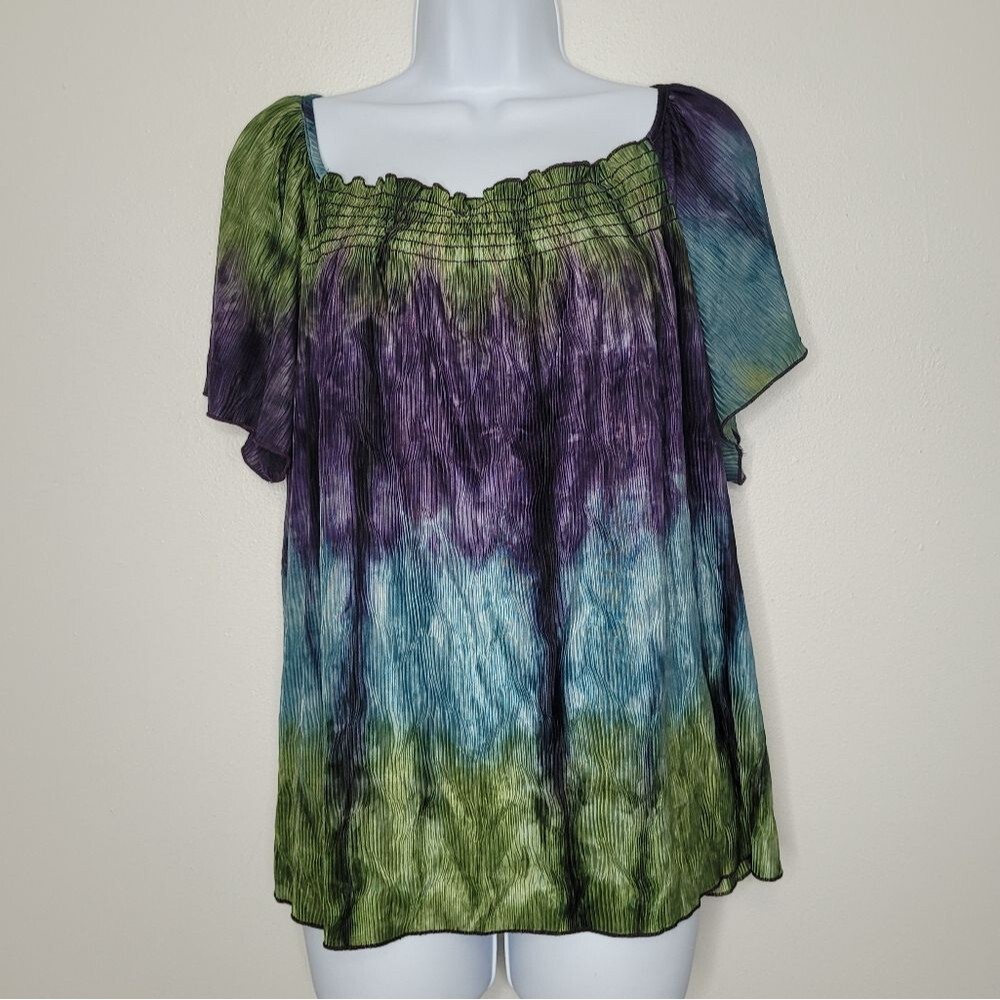 Vintage y2k 90s green blue purple grunge fairy short sleeve top size large
